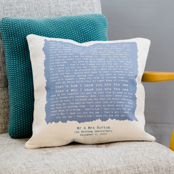 Song words, vows or speech printed cushion in vintage square design