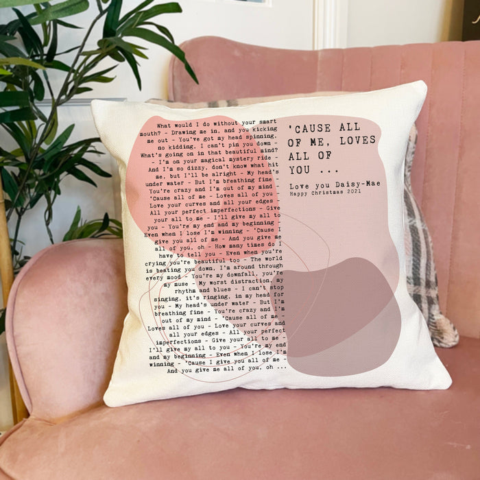 Contemporary Song Lyrics Abstract Print Cushion 2nd Anniversary Gift