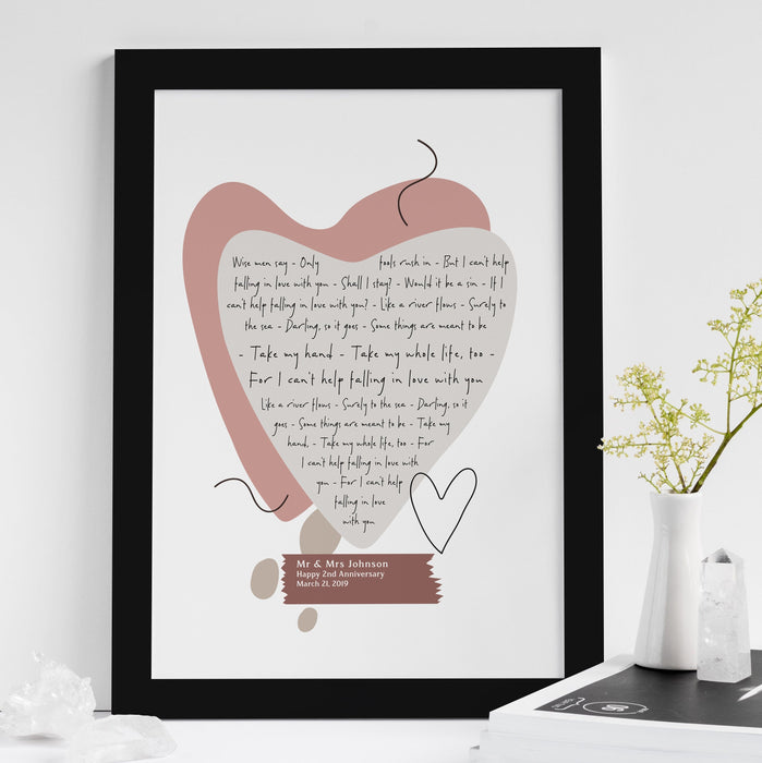 Song Lyrics Personalised Contemporary Abstract Design Heart Print