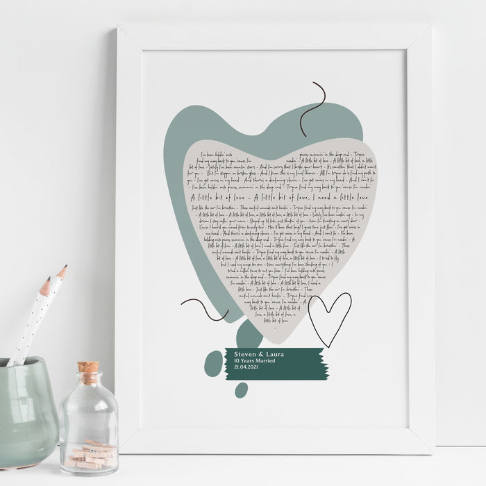 Song Lyrics Personalised Contemporary Abstract Design Heart Print