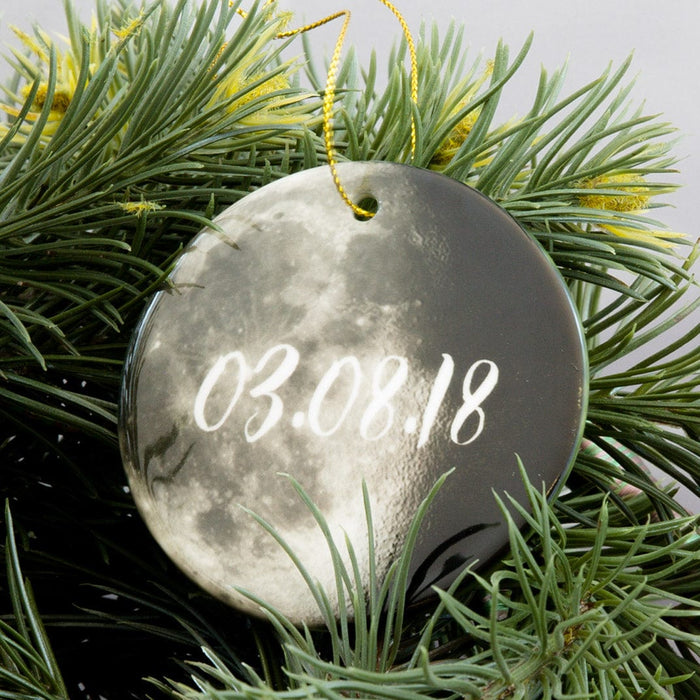 Wedding Date Moon Gift - First Christmas Married Bauble Decoration Keepsake - Winter Wedding Present