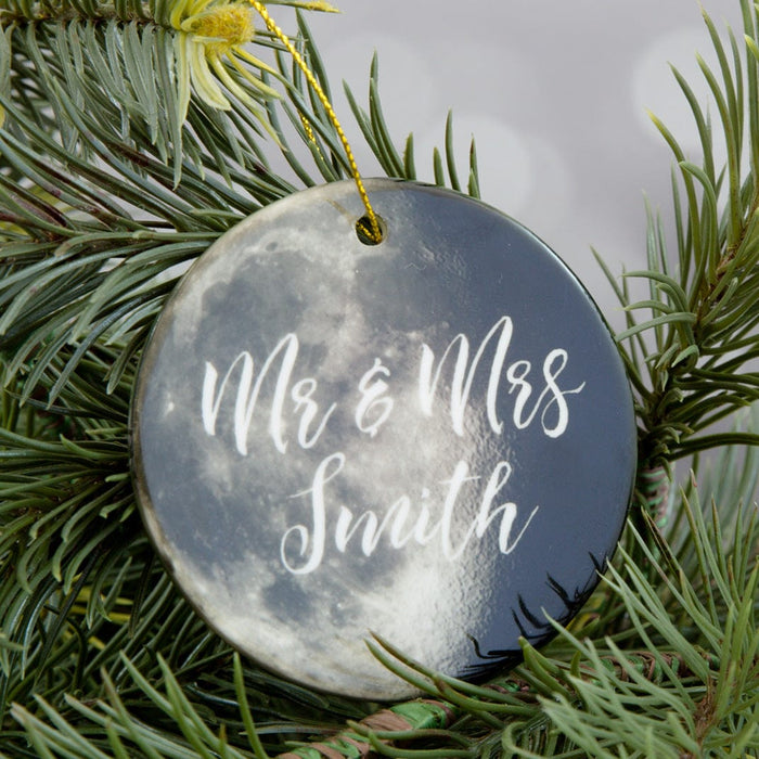 Wedding Date Moon Gift - First Christmas Married Bauble Decoration Keepsake - Winter Wedding Present