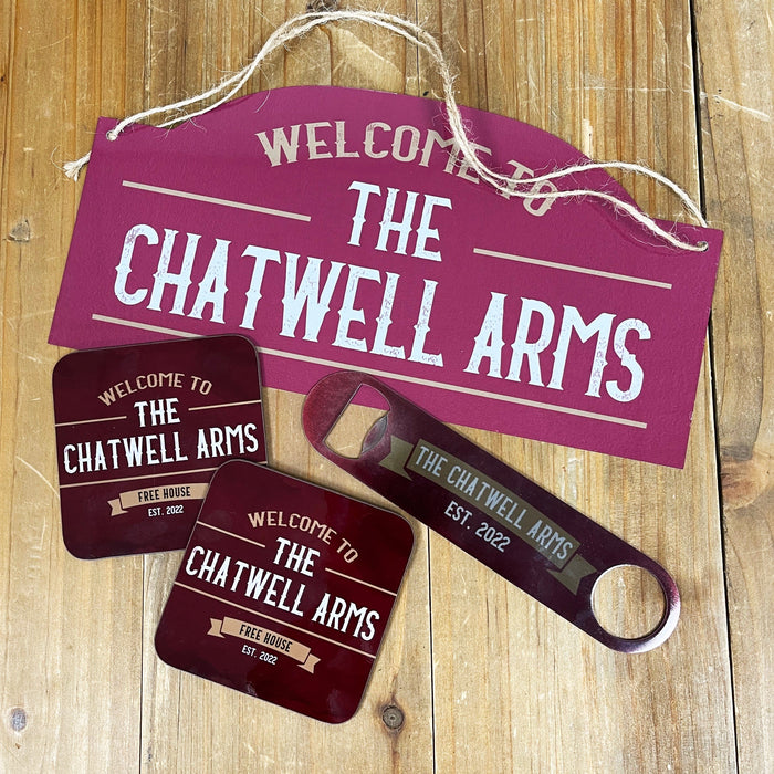 Vintage Pub Bar Sign and Personalised Home Bar Set