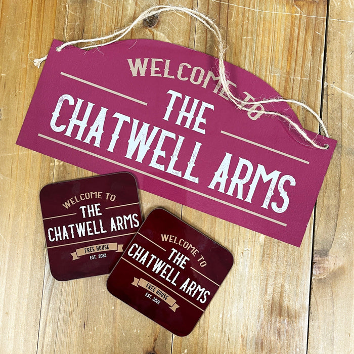 Vintage Pub Bar Sign and Personalised Home Bar Set