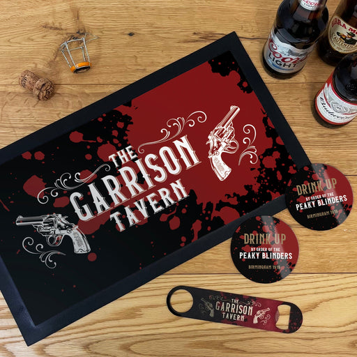 Garrison Tavern Bar Runner Bottle opner and coaster set