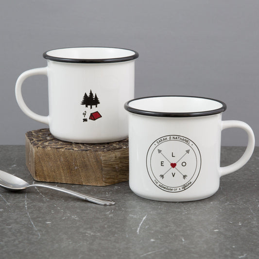 Personalised Pair Of Camping Mugs - Travel And Finding Love Themed - Ideal Gift For Wanderlust Couple