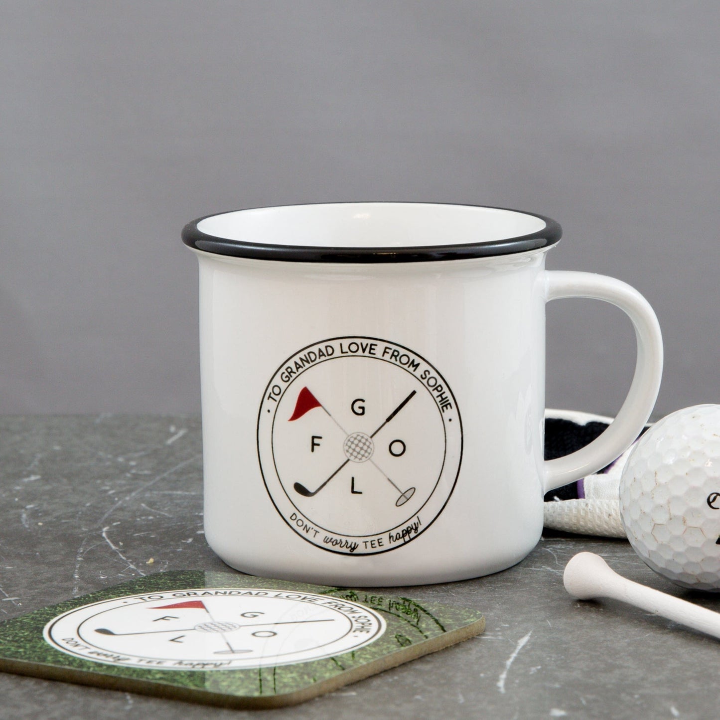 Golf Lover Gift - Don't Worry Tee Happy' Golfing Pun Mug - Ideal Gift For Him