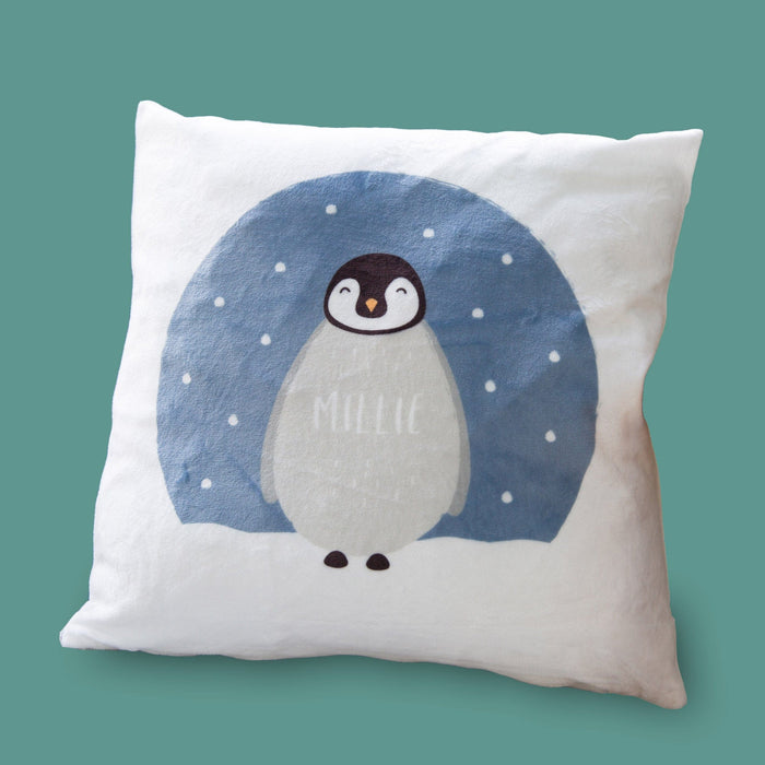 Fluffy penguin cushion - stunning personalised pillow for nursery - new baby nursing chair gift
