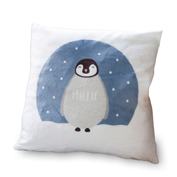 Fluffy penguin cushion - stunning personalised pillow for nursery - new baby nursing chair gift