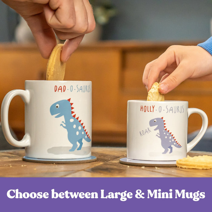 Dinosaur themed Babyccino and Hot Chocolate Personalised Family Mug Set