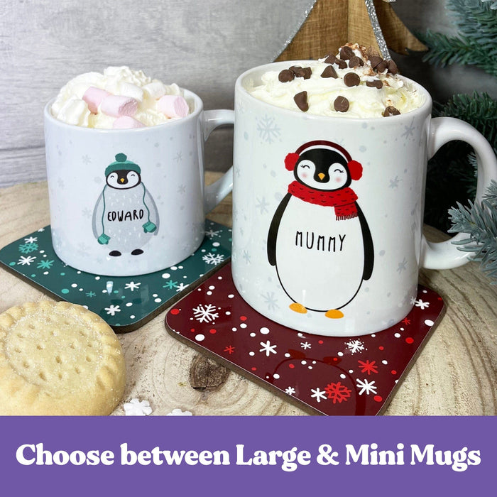 Penguin Family Mug Set With Toddler Babycino Mug and Matching Adult Hot Chocolate Mugs