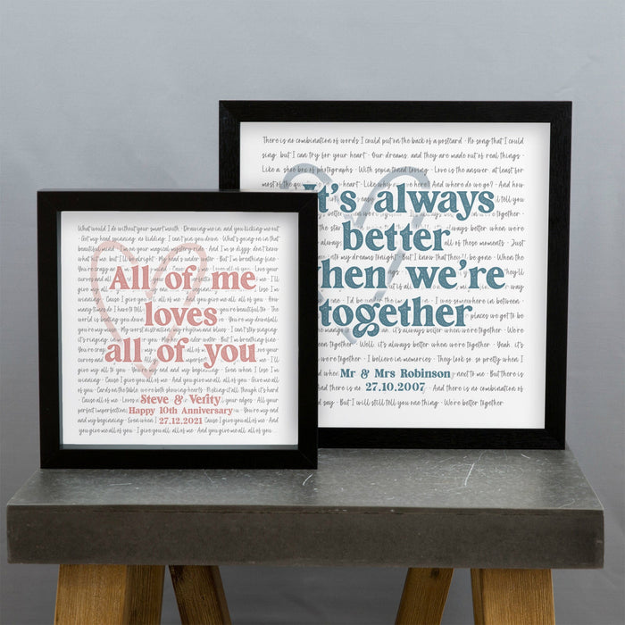 Our Song Print Large Lyrics and Romantic Heart Personalised