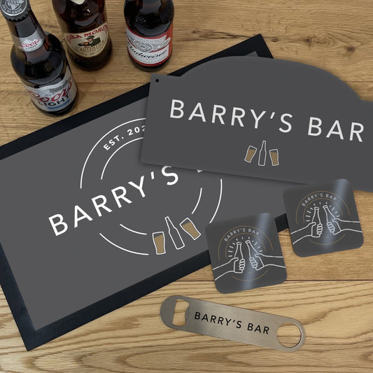 Personalised Bar Set with Modern Custom Bar Mat