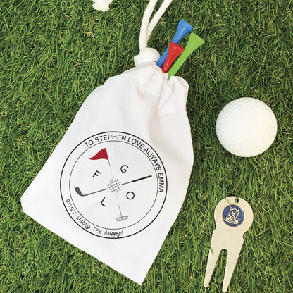 Golf Accessory Gift - Personalised Golf Tee Bag With Name - Stocking Filler Golf Present For Him Or Her