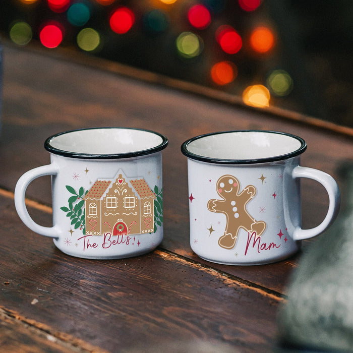 Personalised Hot Chocolate Station | Mug, Coaster & Drinks Mat Set | Festive Family Gingerbread Themed Hot Chocolate Kit