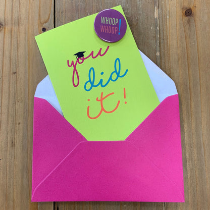 You did it card with badge to celebrate university degree