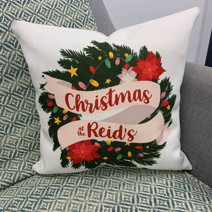 Personalised Family Christmas Wreath Cushion