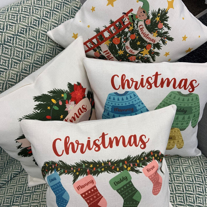 Personalised Family Christmas Tree Xmas Elf Cushion