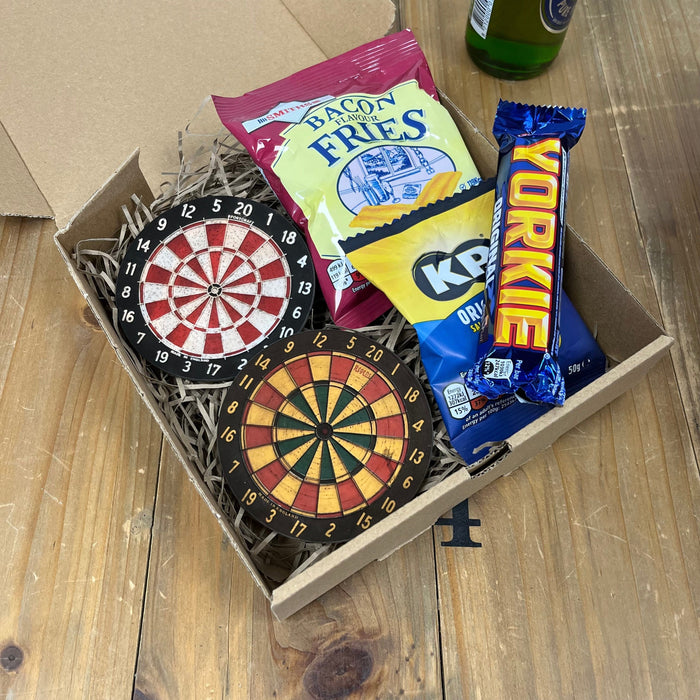 Dart Board Coasters and Pub Snacks Gift Set