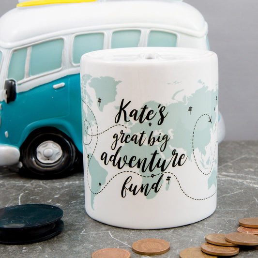 Adventure Themed Money Box - Fund For Wanderlust Traveller - Travel Adventures Saving Jar Piggy Bank