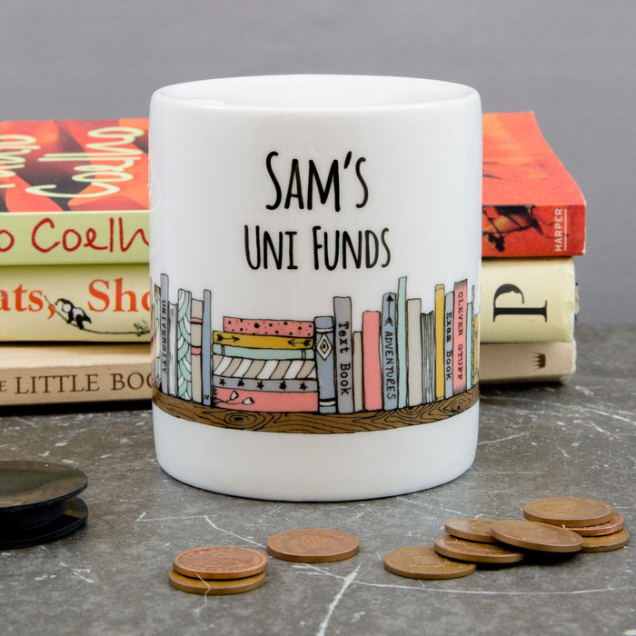University Funds Money Box - Literature Books Themed Uni Fund Savings Jar - Student Or Teenage Gift