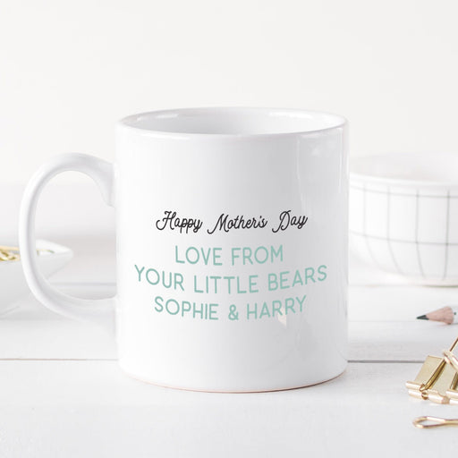 Mummy bear mug with 1 bear cub personalised with first baby date of birth