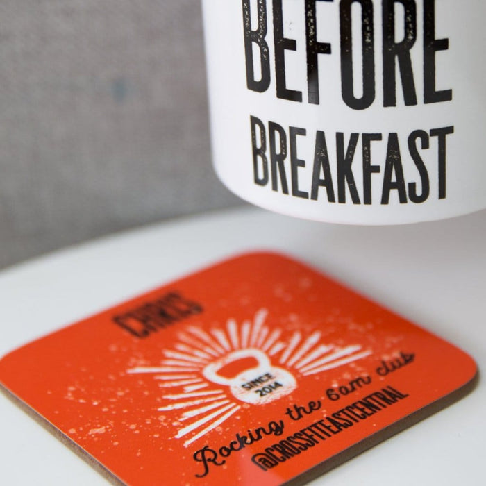 6am club fun crossfit athlete gift - Early Doors Gym personalised coaster - secret santa barbell club