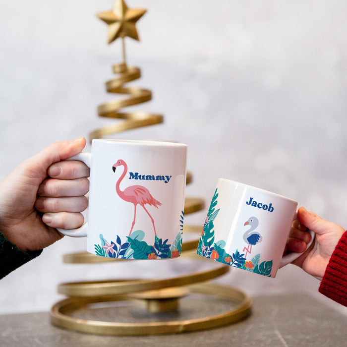 Flamingo Mug Set Personalised Gift For Families - Matching Flamingoes Mugs