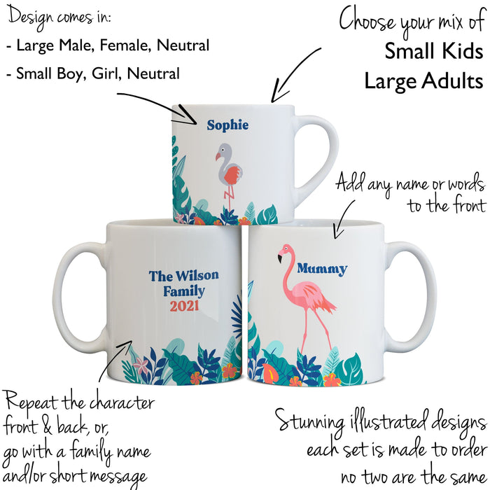 Flamingo Mug Set Personalised Gift For Families - Matching Flamingoes Mugs