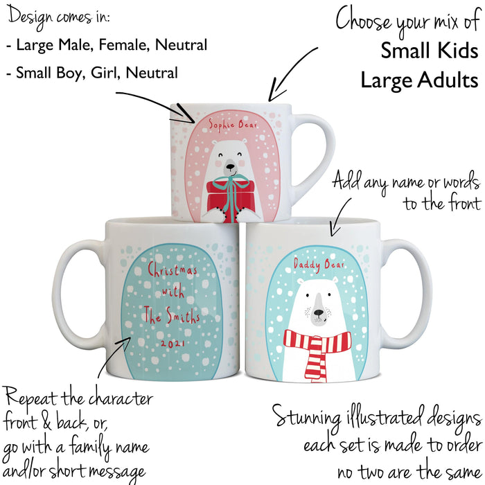 Family Polar Bear Mug Set Cute Mugs For Christmas Eve