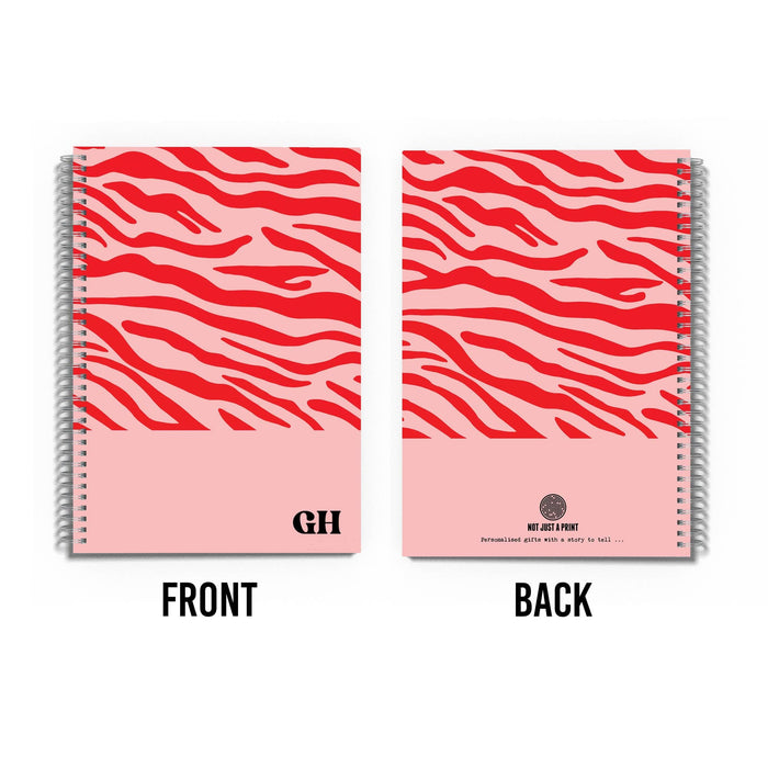 Personalised Pink & Red Zebra Print A5 Spiral Bound Notebook
