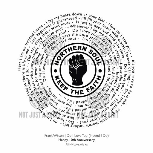 Northern soul keep the faith logo with song lyrics print in frame