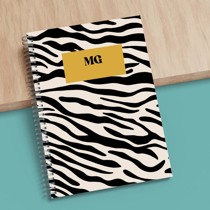 Personalised Zebra Print A5 Spiral Bound Notebook
