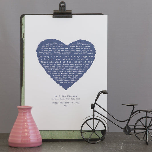 Romantic Heart Designed Print of Favourite Song, Vows, Poem or passage - Print Only Version