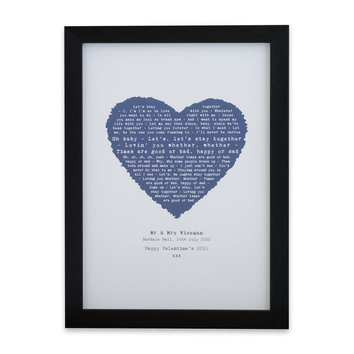 Song Lyrics Personalised Typography In Heart Design