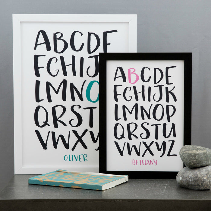 Modern Nursery Print - Personalised Alphabet Print For Baby Or Kids Bedroom - Kids Birthday Gift