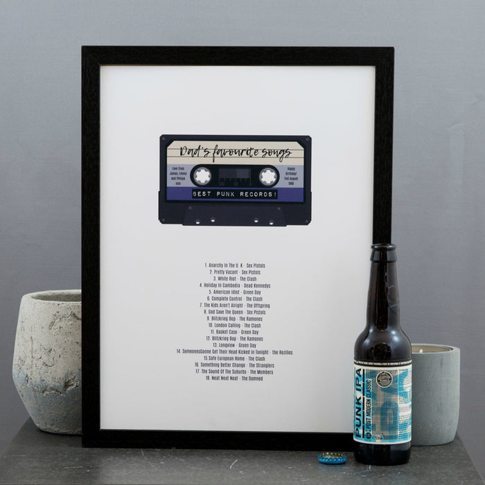 Music Themed Present - Mix Tape Cassette With Track List Or Set Personalised - Gift For Him