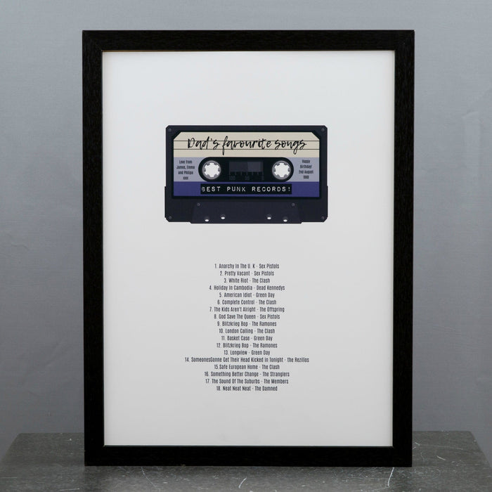 Music Themed Present - Mix Tape Cassette With Track List Or Set Personalised - Gift For Him