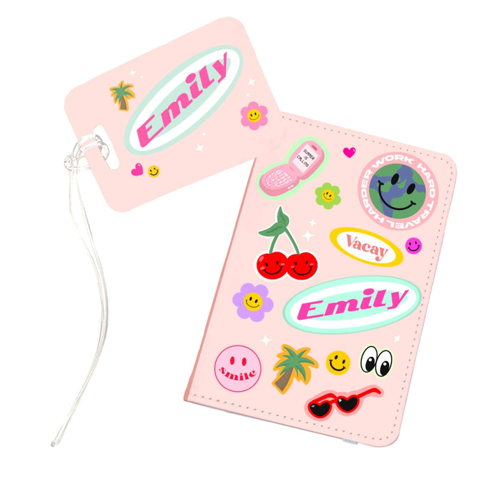 Funky Personalised Passport Holder & Luggage Tags Gift | Fun Travel Stickers Custom Set for Her