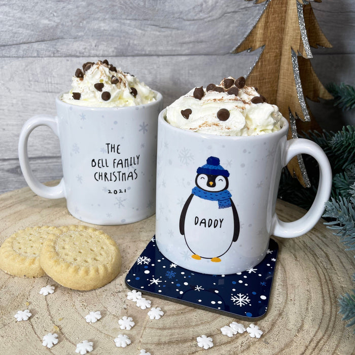 Penguin Family Mug Set With Toddler Babycino Mug and Matching Adult Hot Chocolate Mugs