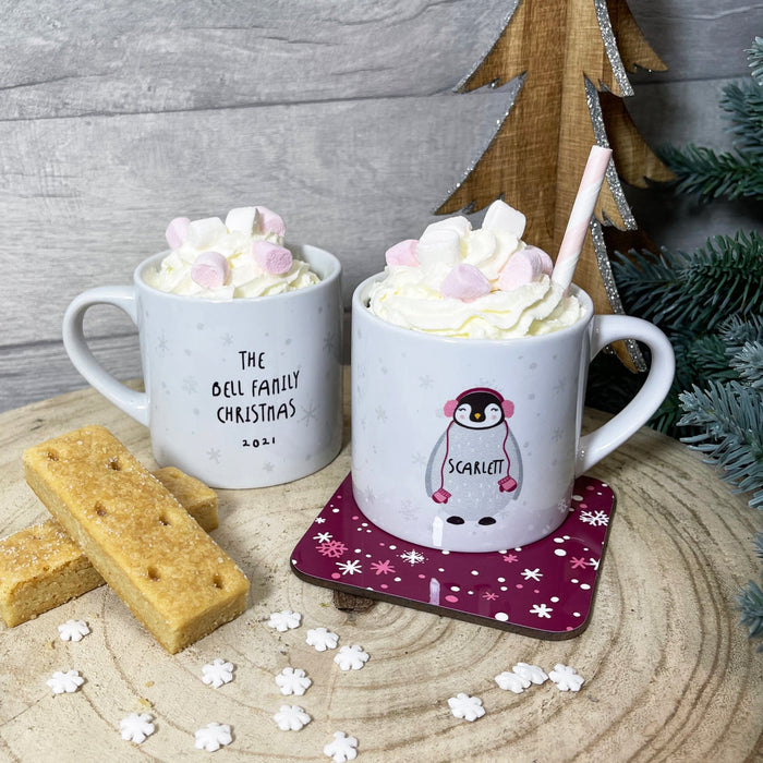 Penguin Family Mug Set With Toddler Babycino Mug and Matching Adult Hot Chocolate Mugs