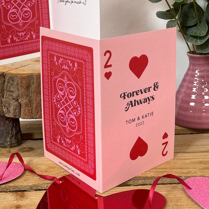 Two of Hearts Playing Card Personalised Greetings Card