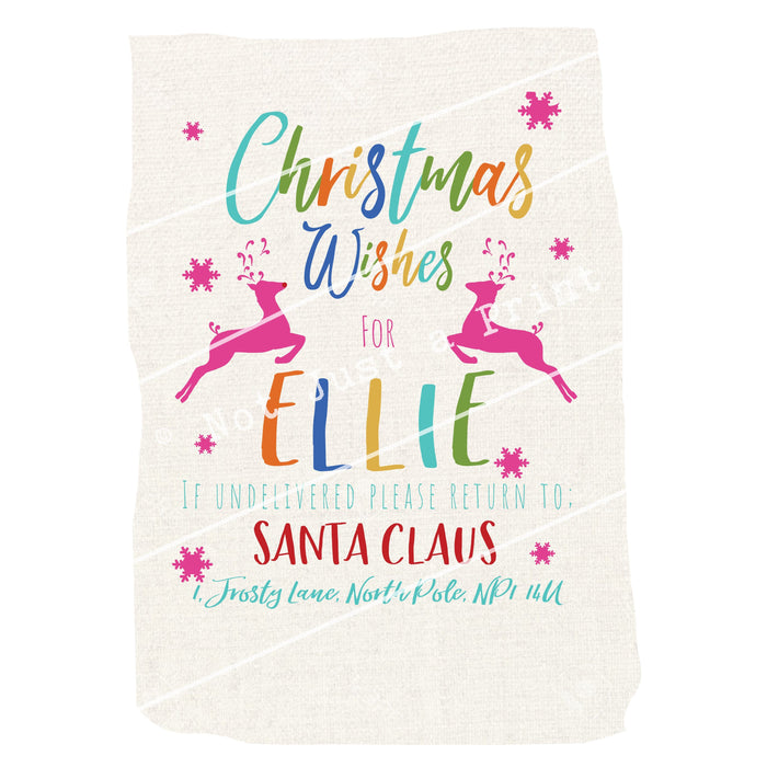 Customised Christmas Sack - Reindeer Themed With Mexicana Twist - Colourful Christmas Bag With Any Name