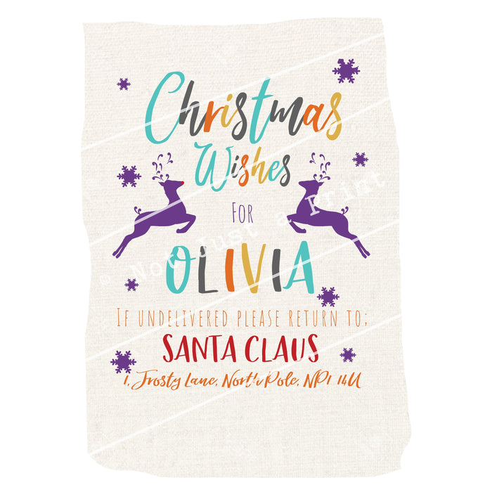 Customised Christmas Sack - Reindeer Themed With Mexicana Twist - Colourful Christmas Bag With Any Name