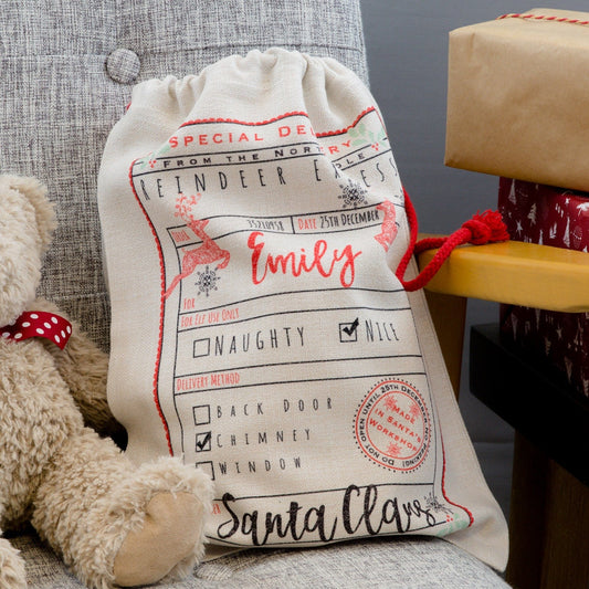 Christmas Eve Gift Box Sack - Personalised With Any Name Could Be From Elf On Shelf - Kids Christmas Gifts