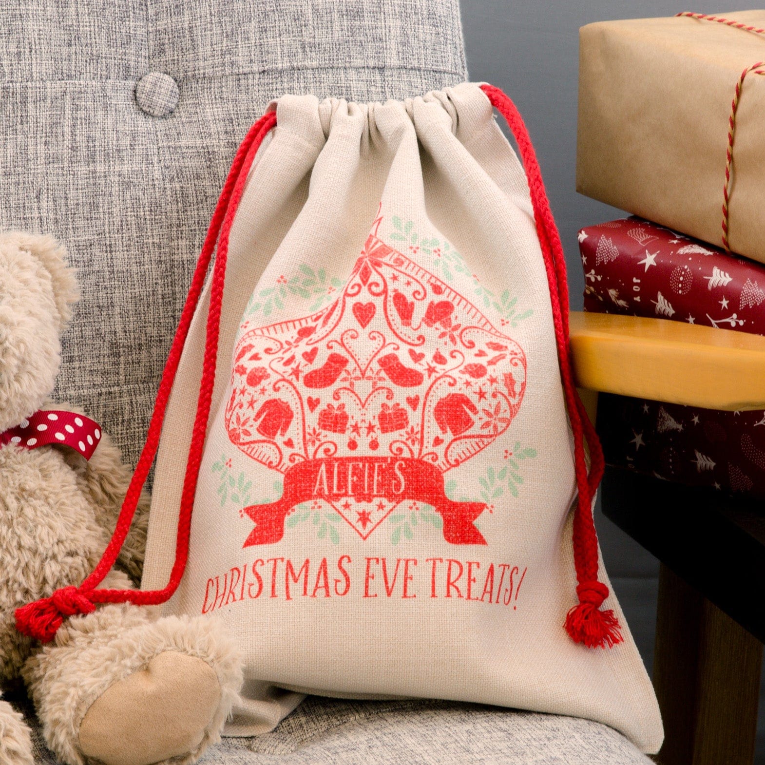 1st christmas gift sack personalised with name Not Just a Print