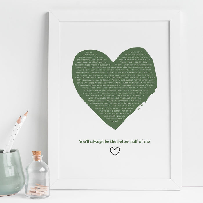 Personalised Favourite Song Lyrics Heart Print Abstract Design