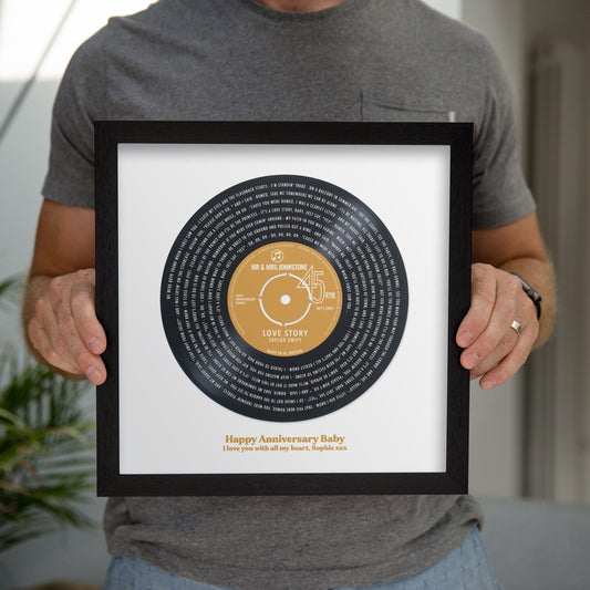 Song Lyrics Print Gift Styled Like a Vinyl Record Personalised Label