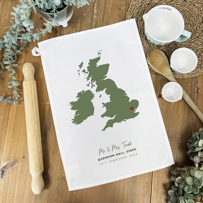 Personalised Tea Towel - Wedding Location Anniversary Gift