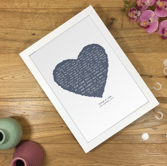 Song Lyrics Personalised Typography In Heart Design